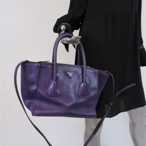 Prada Trapeze 2Way Tote Purple Leather Double-Zip